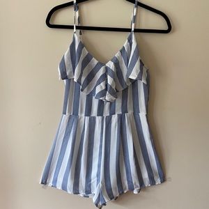Lulus romper size small blue and white stripes
